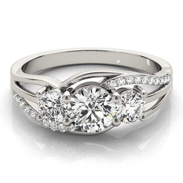 Silver ring with three diamonds on a white background