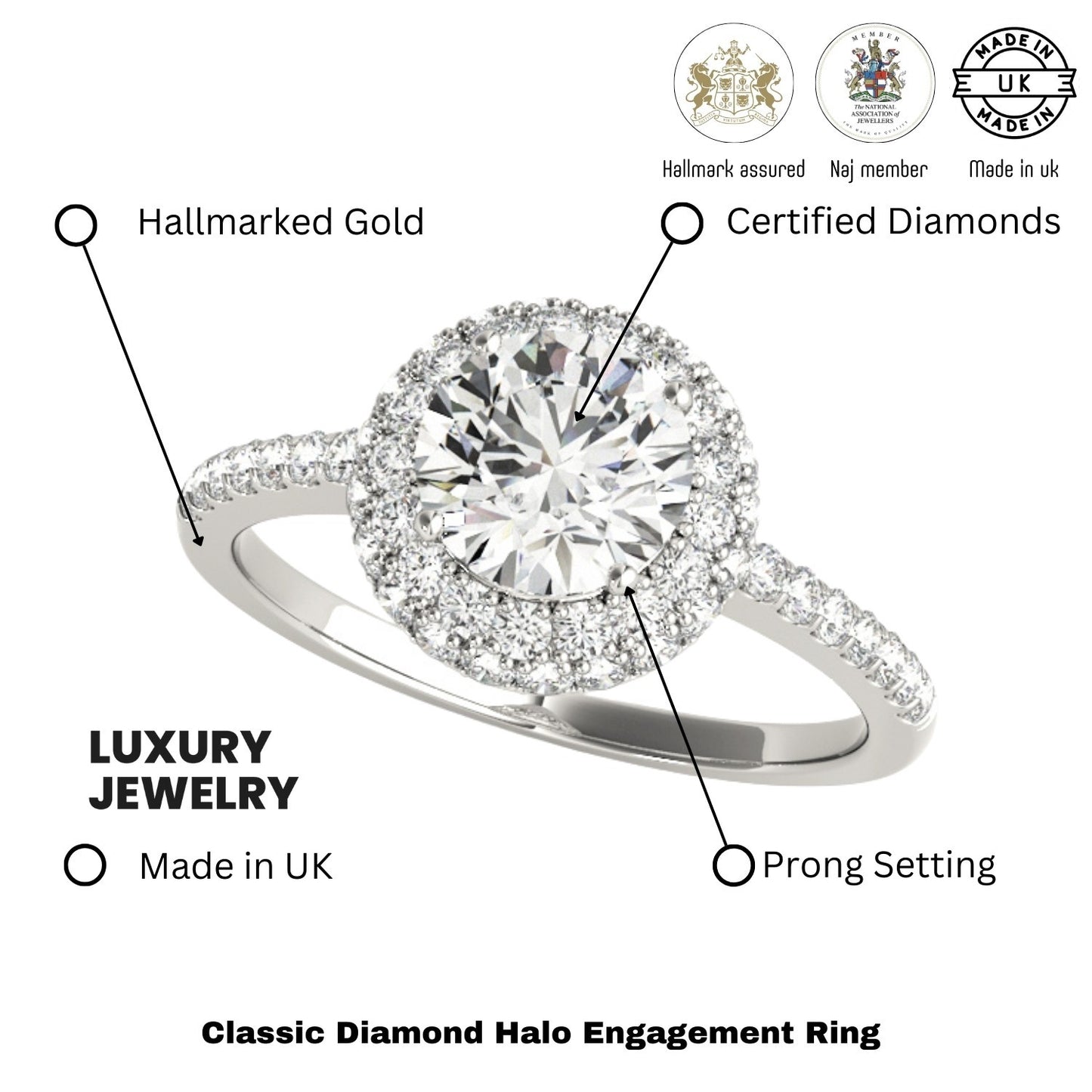Lab Grown Round Cut Diamond Halo Engagement Ring Platinum