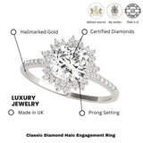 Lab-Grown Diamond Halo Engagement Ring in Platinum UK Hallmarked