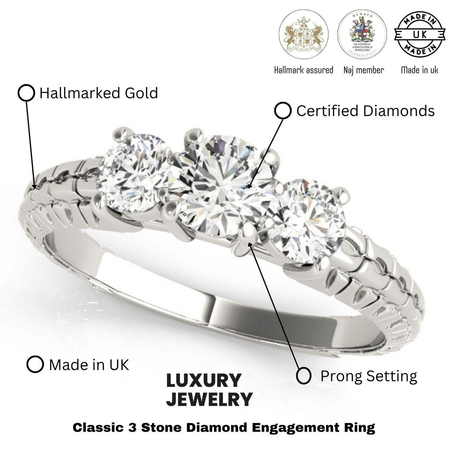 2.00Ct Lab Grown Round Diamond Art Deco 3 Stone Engagement Ring Platinum