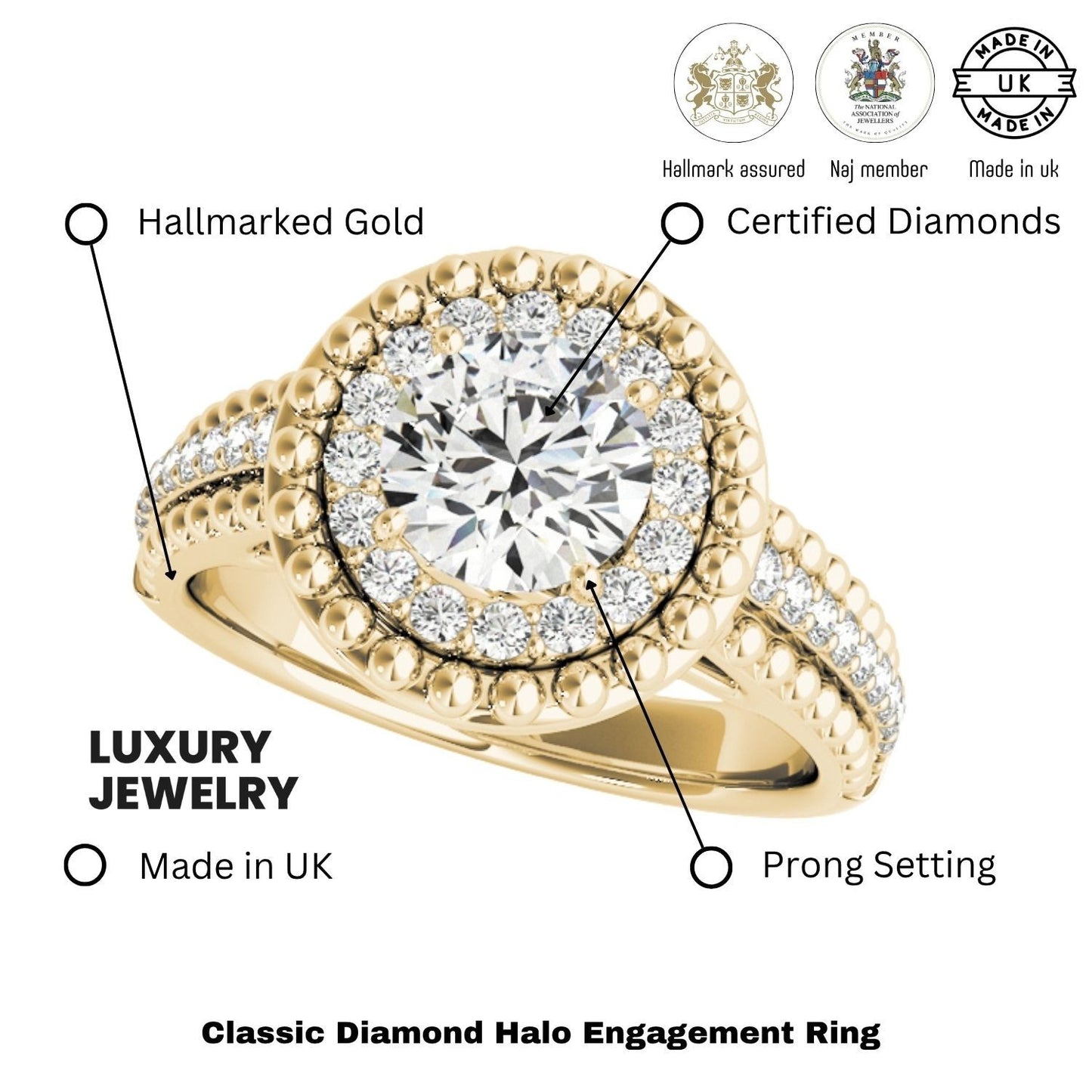 Lab Grown Round Diamond Halo Engagement Ring