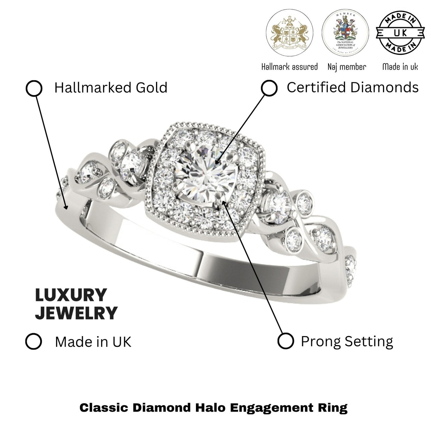 Lab Grown Round Diamond Halo Engagement Ring