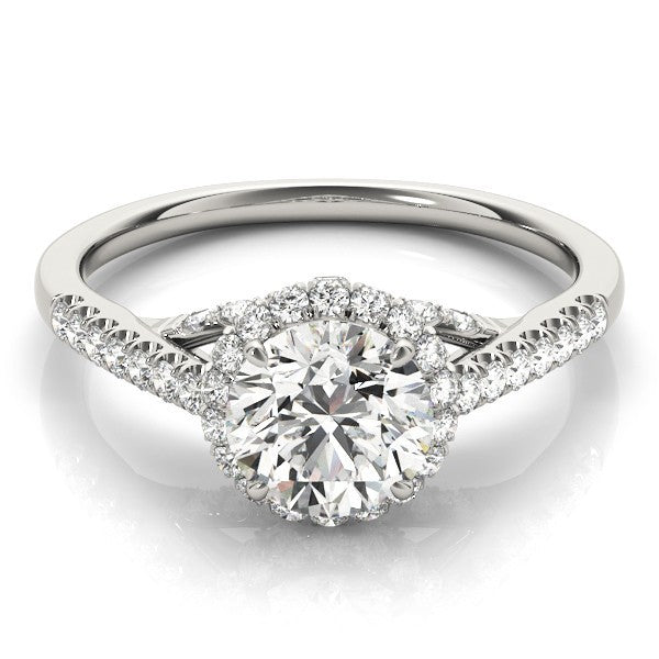 Lab Grown Round Diamond Halo Engagement Ring 18K Yellow Gold
