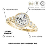 2.00Ct DE/VS Lab Grown Round Diamond Halo Engagement Ring 18K Yellow Gold