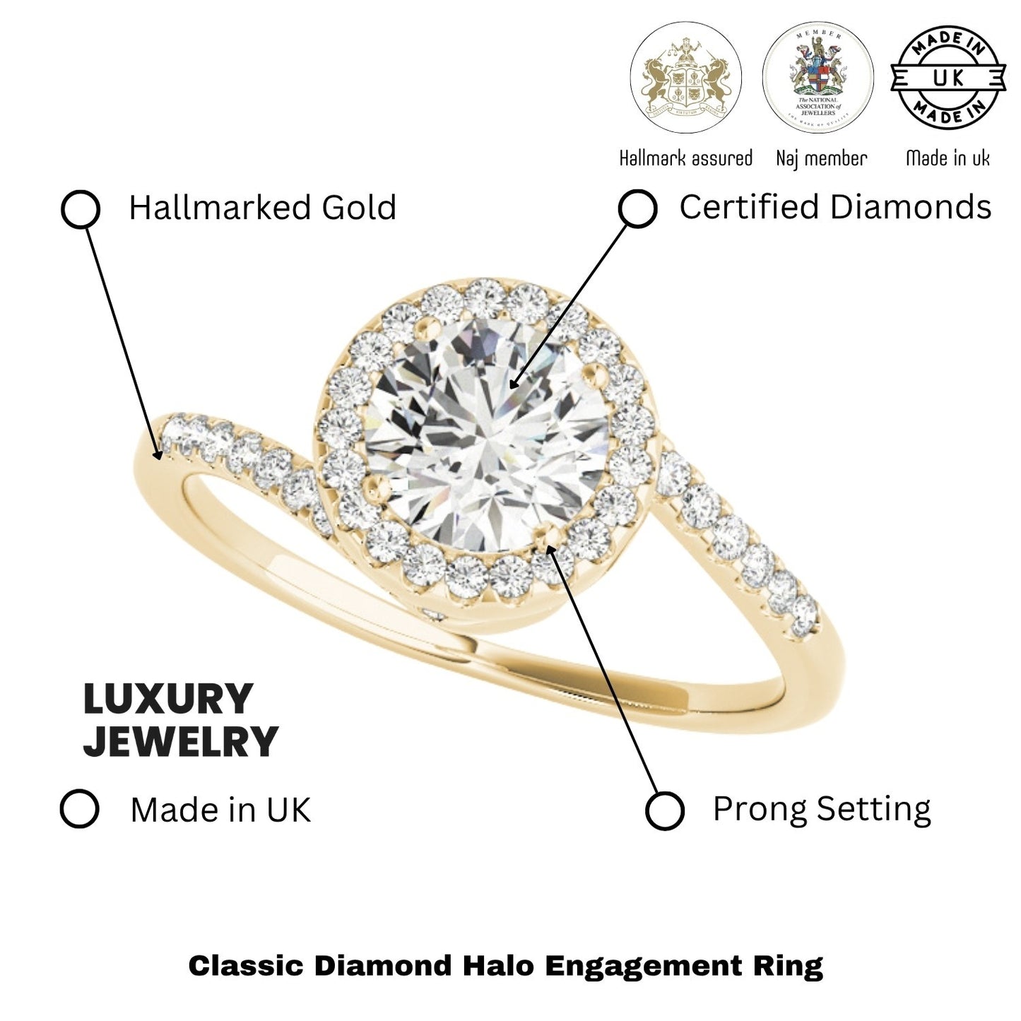 Lab Grown Round Diamond Halo Engagement Ring