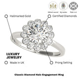 2.00Ct DE/VS Lab Grown Round Diamond Halo Engagement Ring 18K White Gold