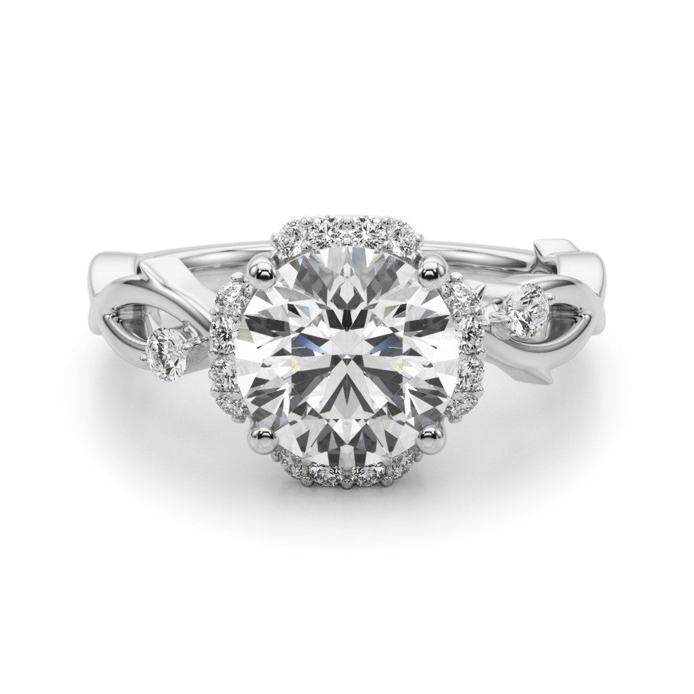 Lab-Grown Round Cut Diamond Halo Engagement Ring Platinum