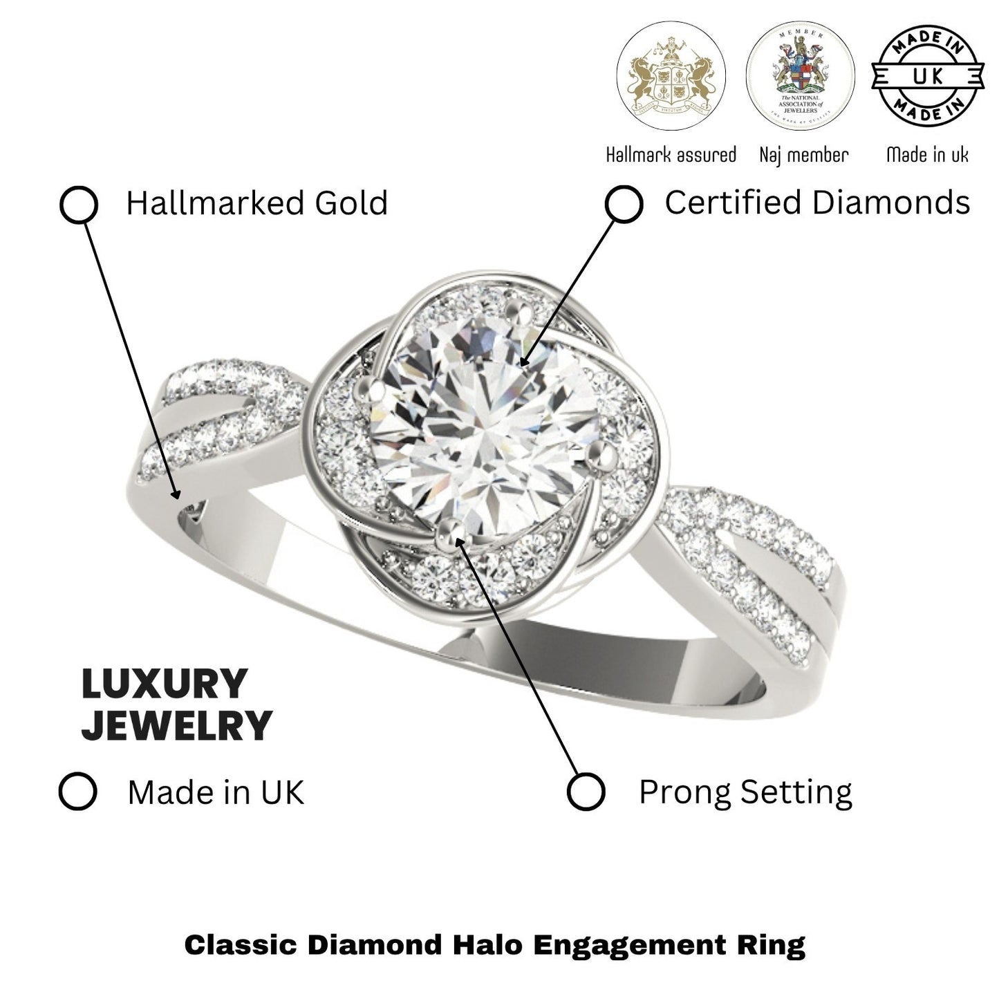 Lab Grown Round Diamond Halo Engagement Ring