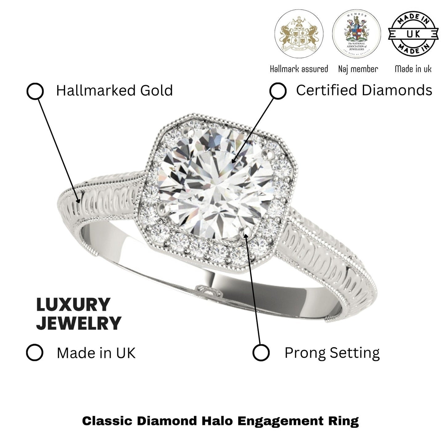 Lab Grown Round Diamond Halo Engagement Ring