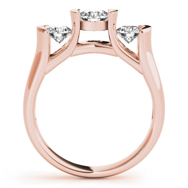 Lab Grown Round Diamond 3 Stone Engagement Ring Platinum -Bar Set