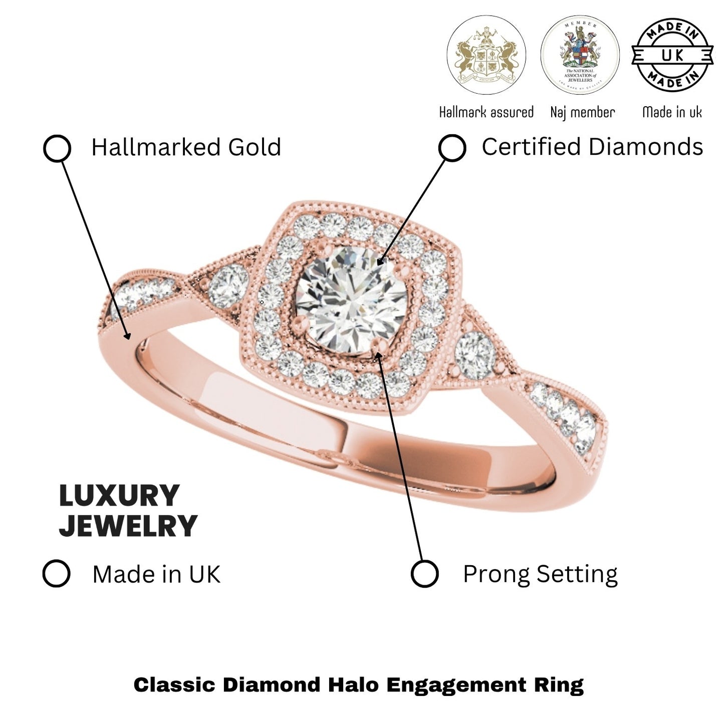 Lab Grown Round Diamond Halo Engagement Ring
