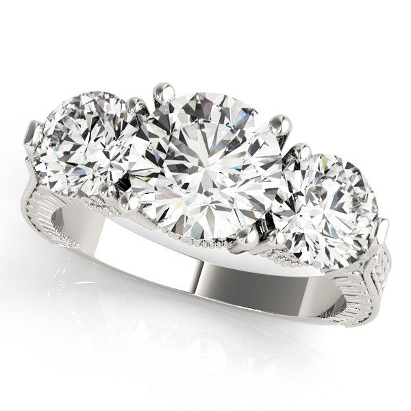 Platinum Lab Grown Diamond Trilogy Engagement Ring Art Deco Designer 2CT DE/VS