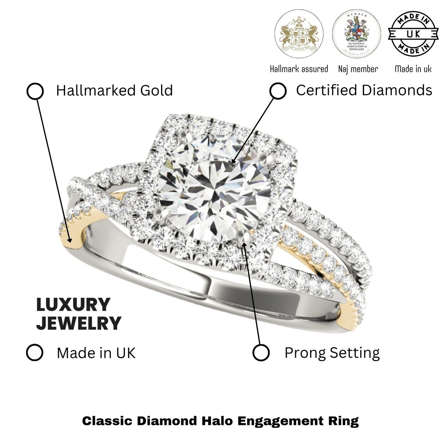 Lab Grown Round Diamond Halo Engagement Ring