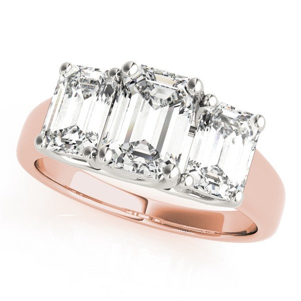Lab Grown Emerald Cut Diamond Ring 18K Yellow Gold Trilogy Ring
