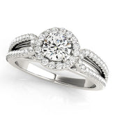 Lab Grown Round Diamond Halo Engagement Ring 18K White Gold