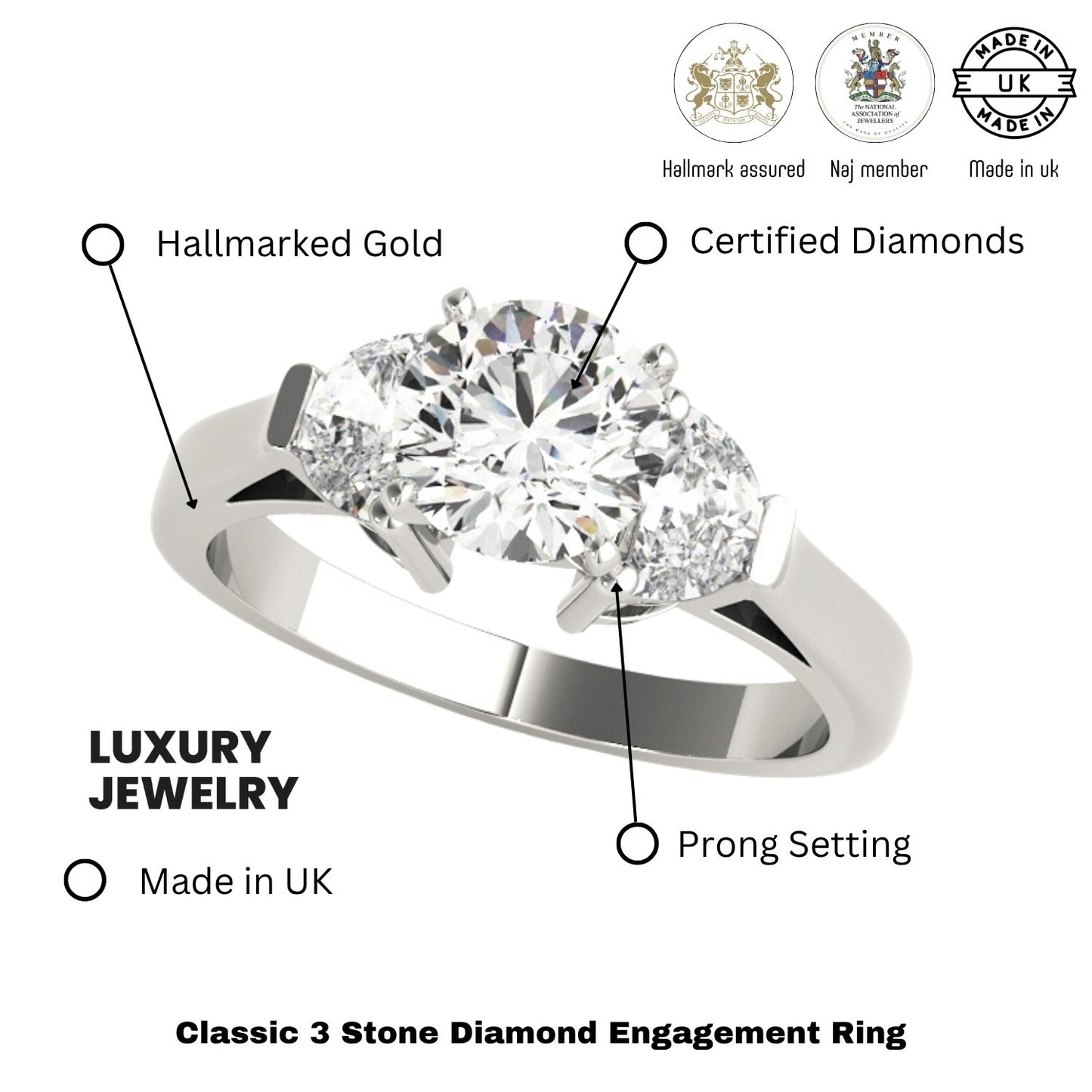 Lab-Grown Round Cut Diamond Trilogy Engagement Ring