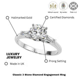 Lab-Grown Round Cut Diamond 3 Stone Engagement Ring 950 Platinum