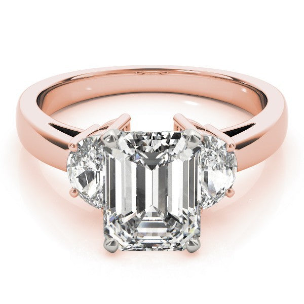 Lab-Grown Emerald Cut Diamond Trilogy Engagement Ring 18K White Gold