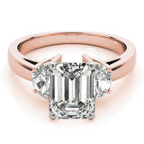 Lab-Grown Emerald Cut Diamond Trilogy Engagement Ring 18K White Gold