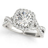 Lab Grown Round Diamond Halo Engagement Ring 18K White Gold