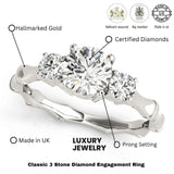 Lab Grown Round Cut Diamond 3 Stone Engagement band Platinum