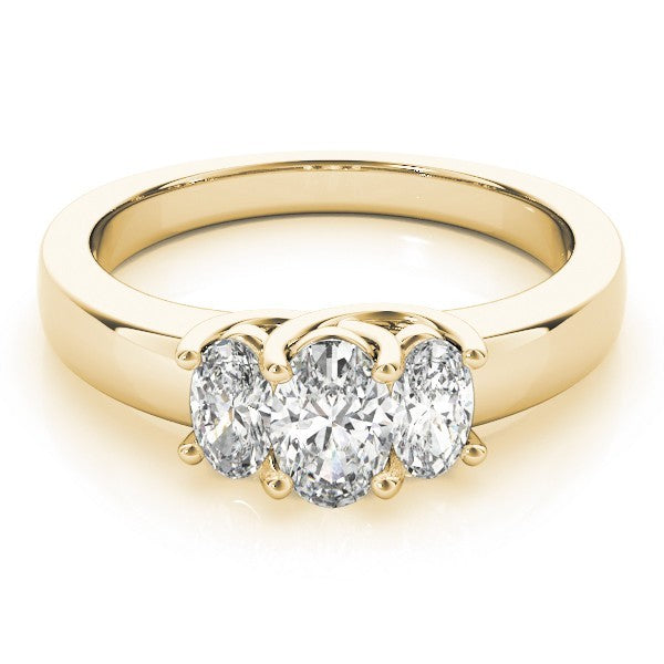 Lab-Grown Oval Cut Diamond Trilogy Engagement Ring 18K White Gold