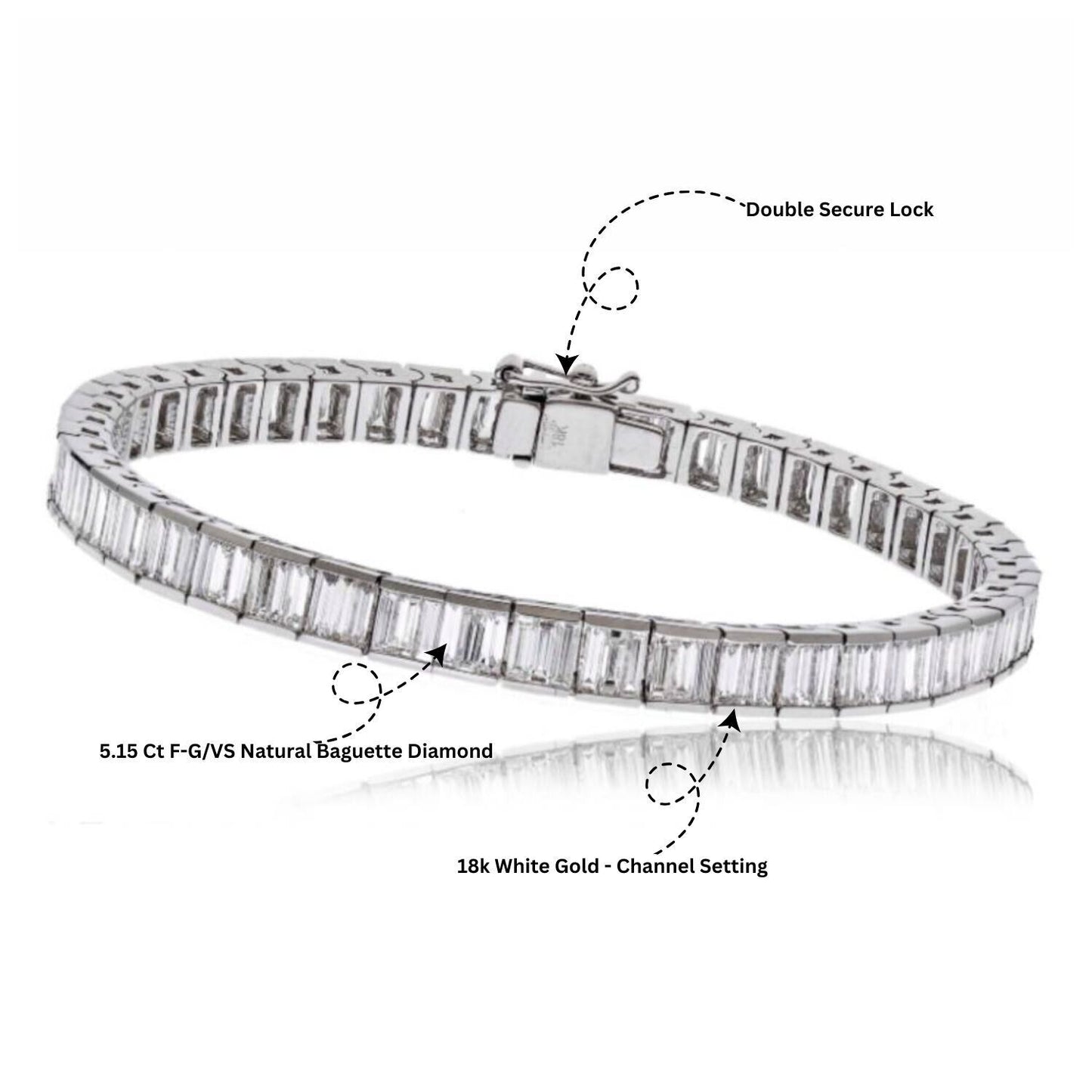 Best Sale 5 Carat Natural Baguette Cut Diamond Tennis Bracelet 18k White Gold