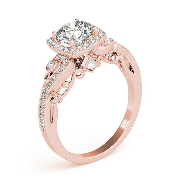 Lab Grown Round Diamond Halo Engagement Ring in 18K Rose Gold