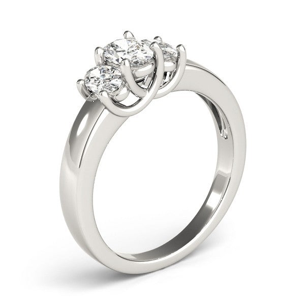 Lab-Grown Oval Cut Diamond Trilogy Engagement Ring 18K White Gold