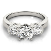 Platinum 3 Stone Engagement Ring Lab Grown Round Diamond Prong Set