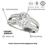 2.00Ct DE/VS Lab Grown Round Diamond Halo Engagement Ring 18K White Gold