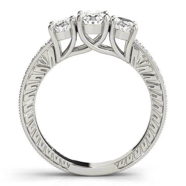 18K Gold Oval Cut Trilogy Engagement Ring – 2Ct DE/VS Lab Grown Diamond