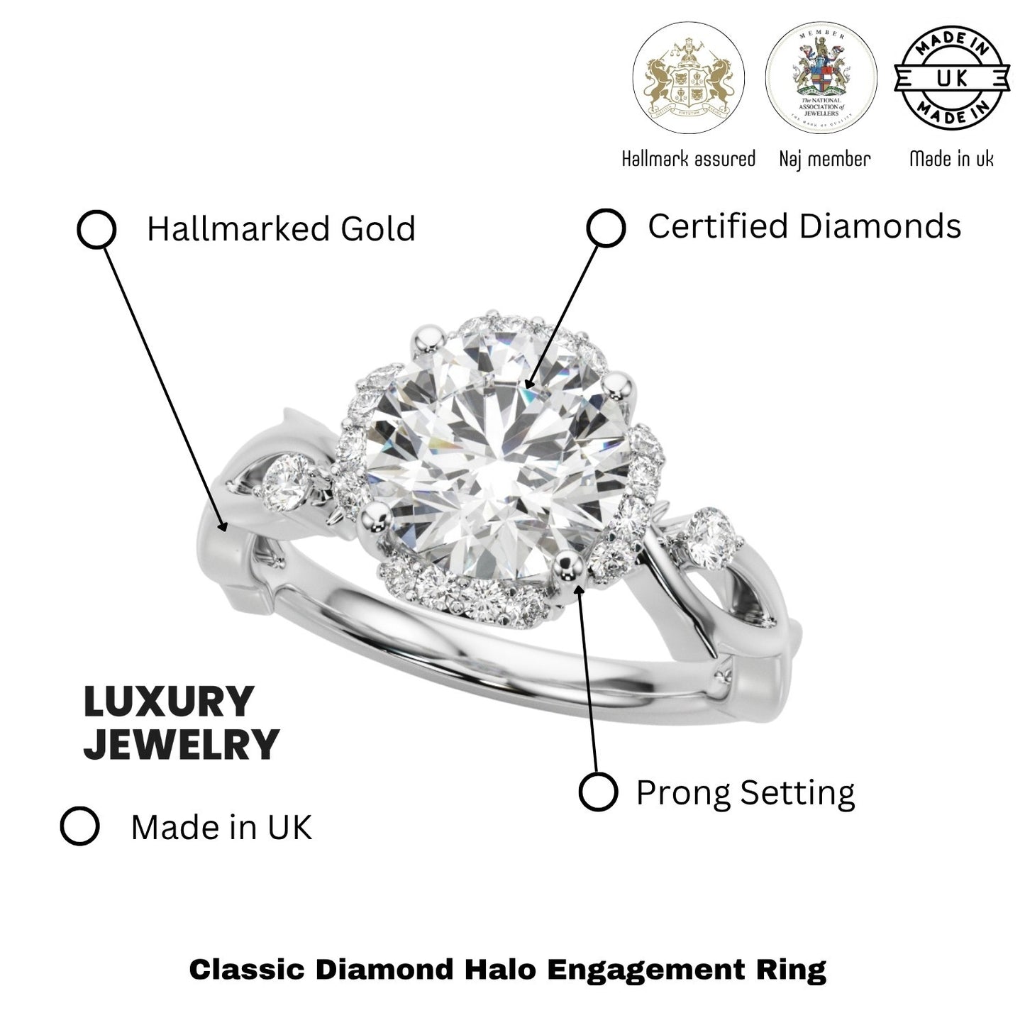 Lab-Grown Round Cut Diamond Halo Engagement Ring Platinum