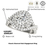 Lab Grown Round Cut Diamond Halo Engagement Ring
