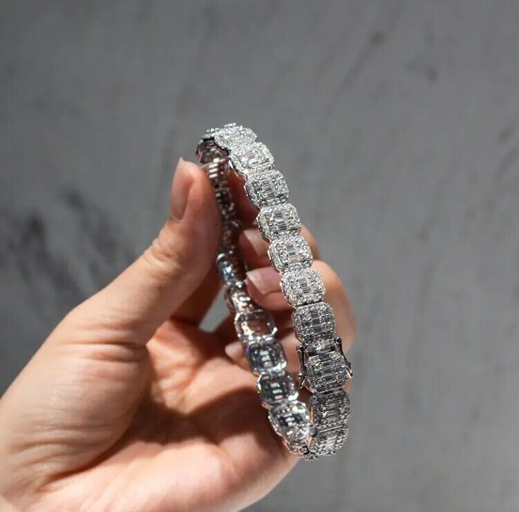 6.00 Ct Natural Round & Baguette Diamond Bracelet in White Gold