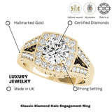 2Ct DE/VS Lab Grown Round Diamond Halo Engagement Ring 18K Yellow Gold