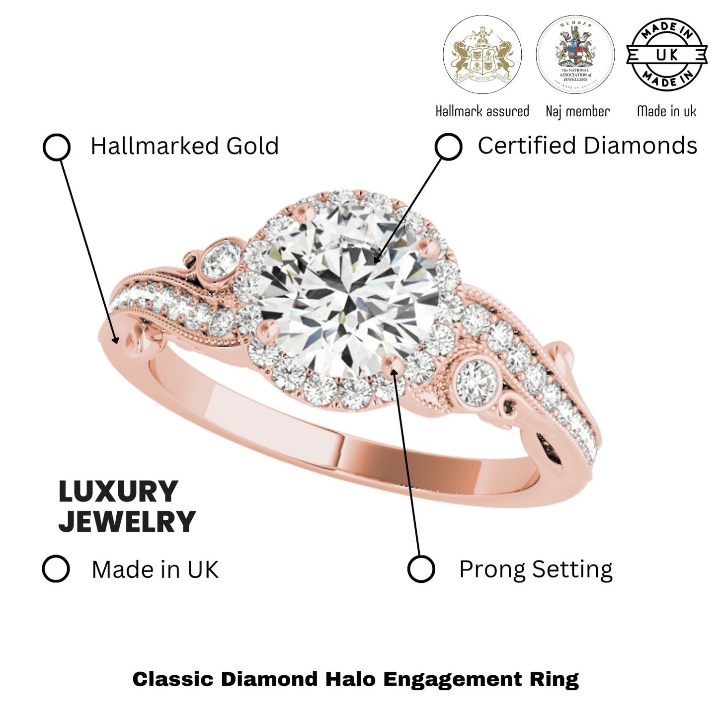 Lab Grown Round Diamond Halo Engagement Ring
