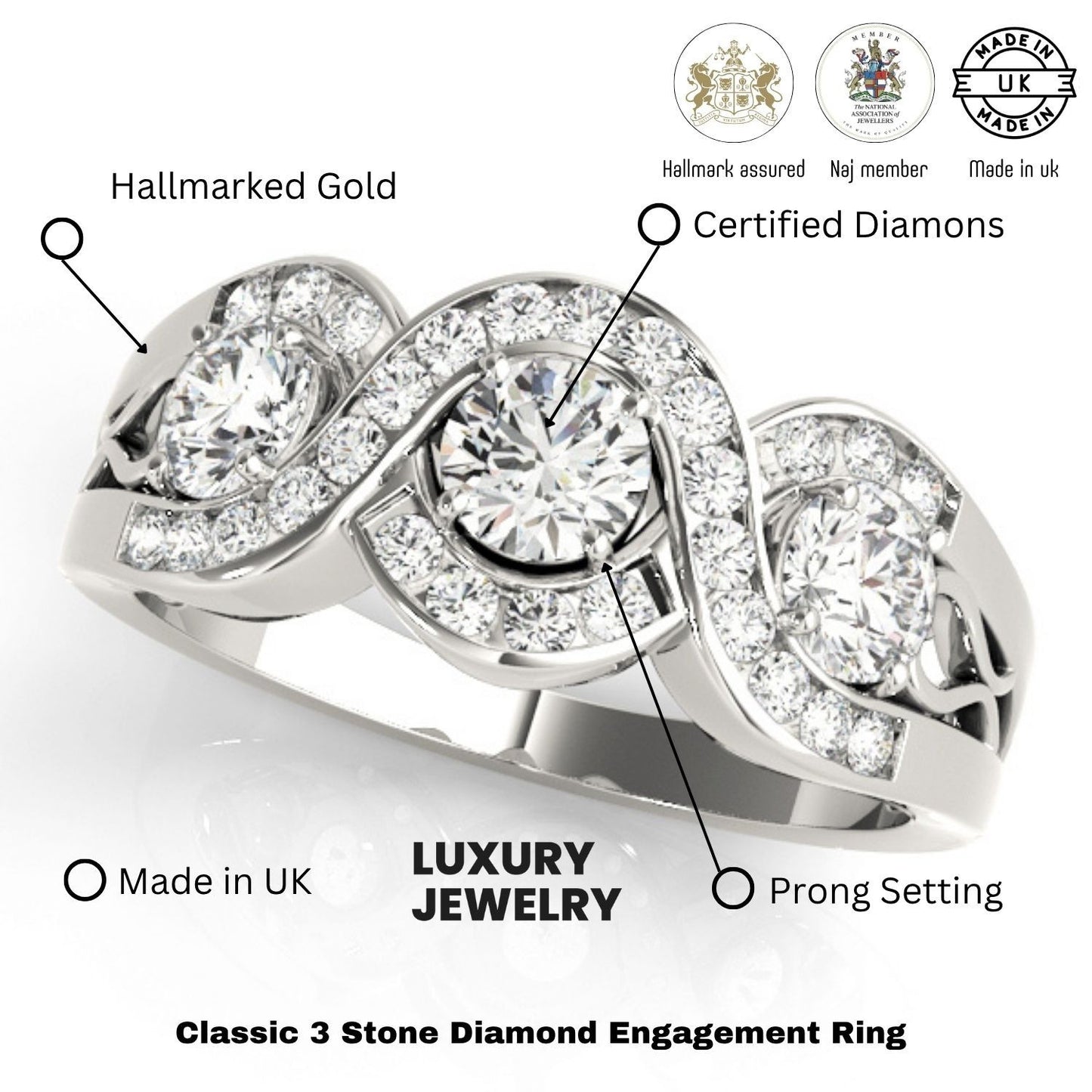 Lab Grown Round Diamond Infinity Trilogy Engagement Ring 2CT DE/VS Platinum