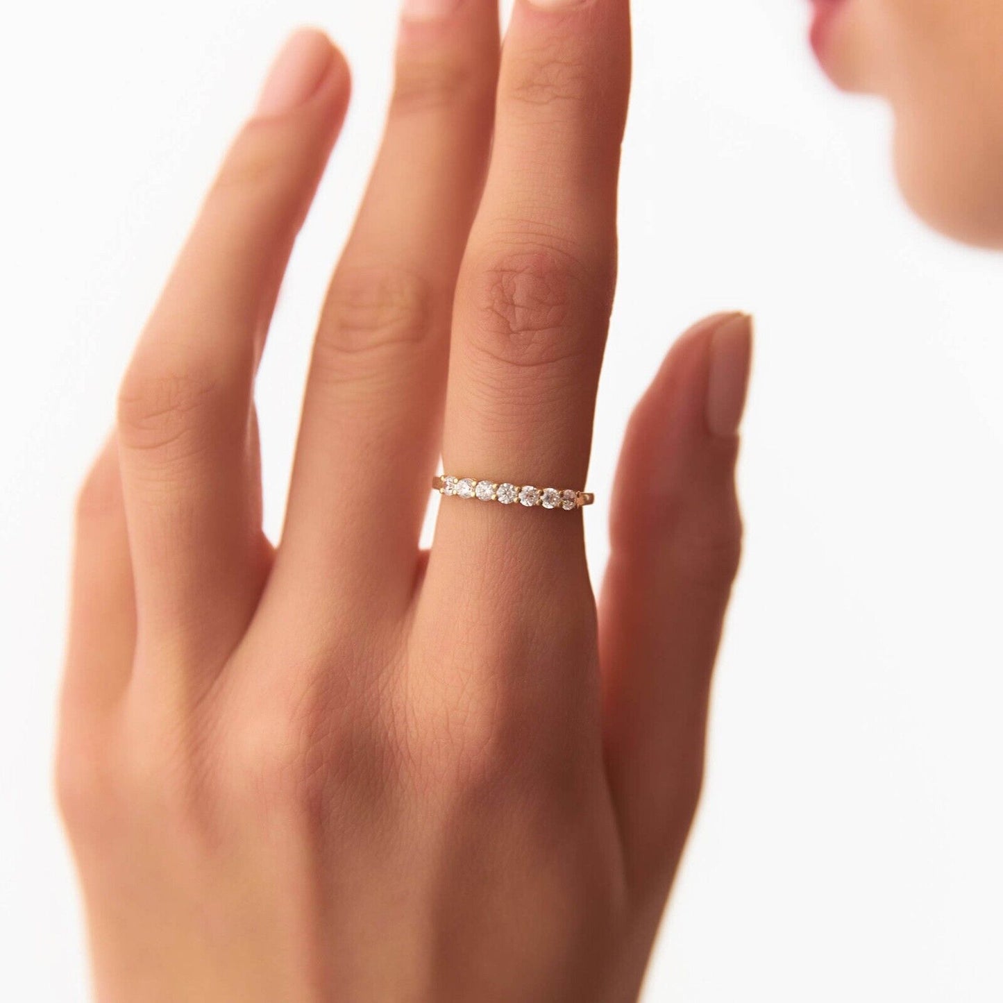 0.25 Ct D-E/VVS Round Cut Lab Grown 7 Diamond Eternity Ring White Gold