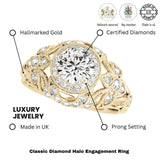 2.00Ct Lab Grown Round Diamond Halo Engagement Ring 18K Yellow Gold