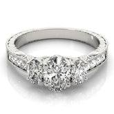 Lab Grown Oval Cut Diamond Trilogy Engagement Ring Platinum In 2.00ct DE/VS