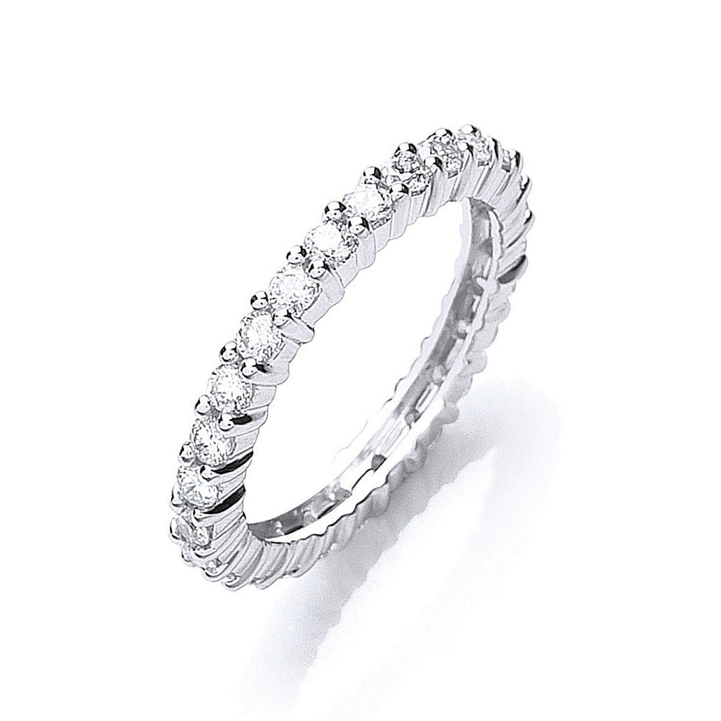 D-E/VVS 1 Ct Lab Grown Round Cut Diamond Claw set Full Eternity Ring White Gold