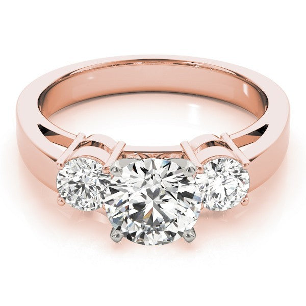 Lab Grown Round Diamond Prong Set 3 Stone Engagement Ring Platinum