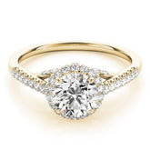Lab Grown Round Diamond Halo Engagement Ring 18K Yellow Gold