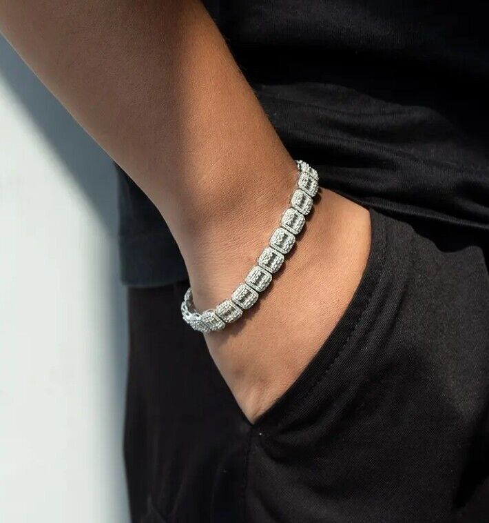 6.00 Ct Natural Round & Baguette Diamond Bracelet in White Gold