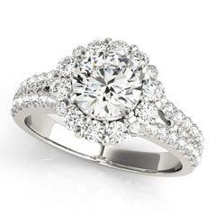 Lab Grown Round Diamond Halo Engagement Ring 18K White Gold