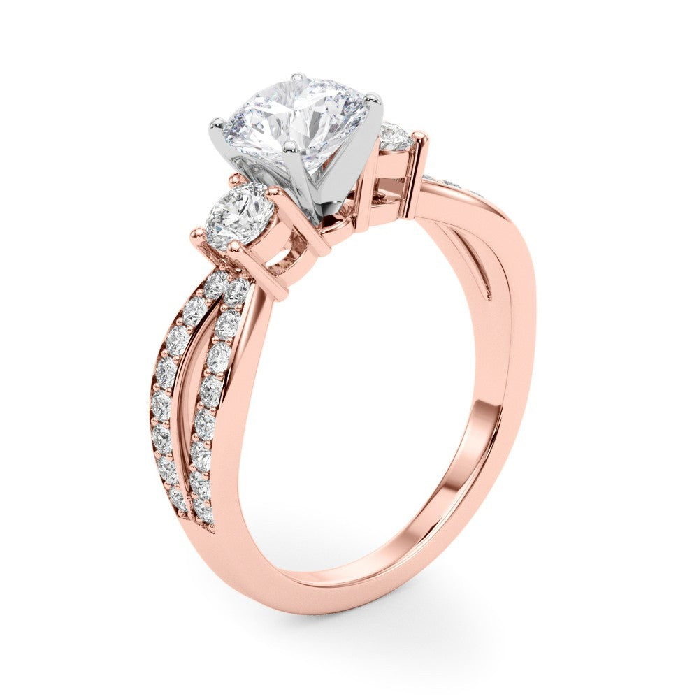 3-stone ring with side stone in rose gold color
