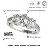 Lab-Grown Oval Diamond 3 Stone Engagement Ring In 18K White Gold