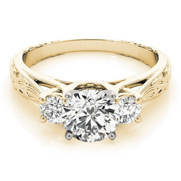 Lab Grown Round Diamond Art Designer 3 Stone Engagement Ring Platinum
