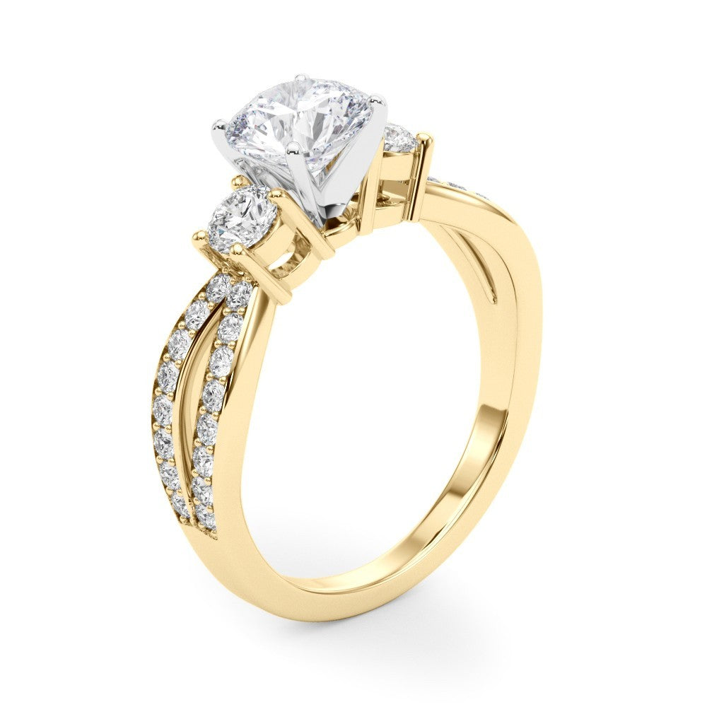 Gold ring with a diamond on a white background